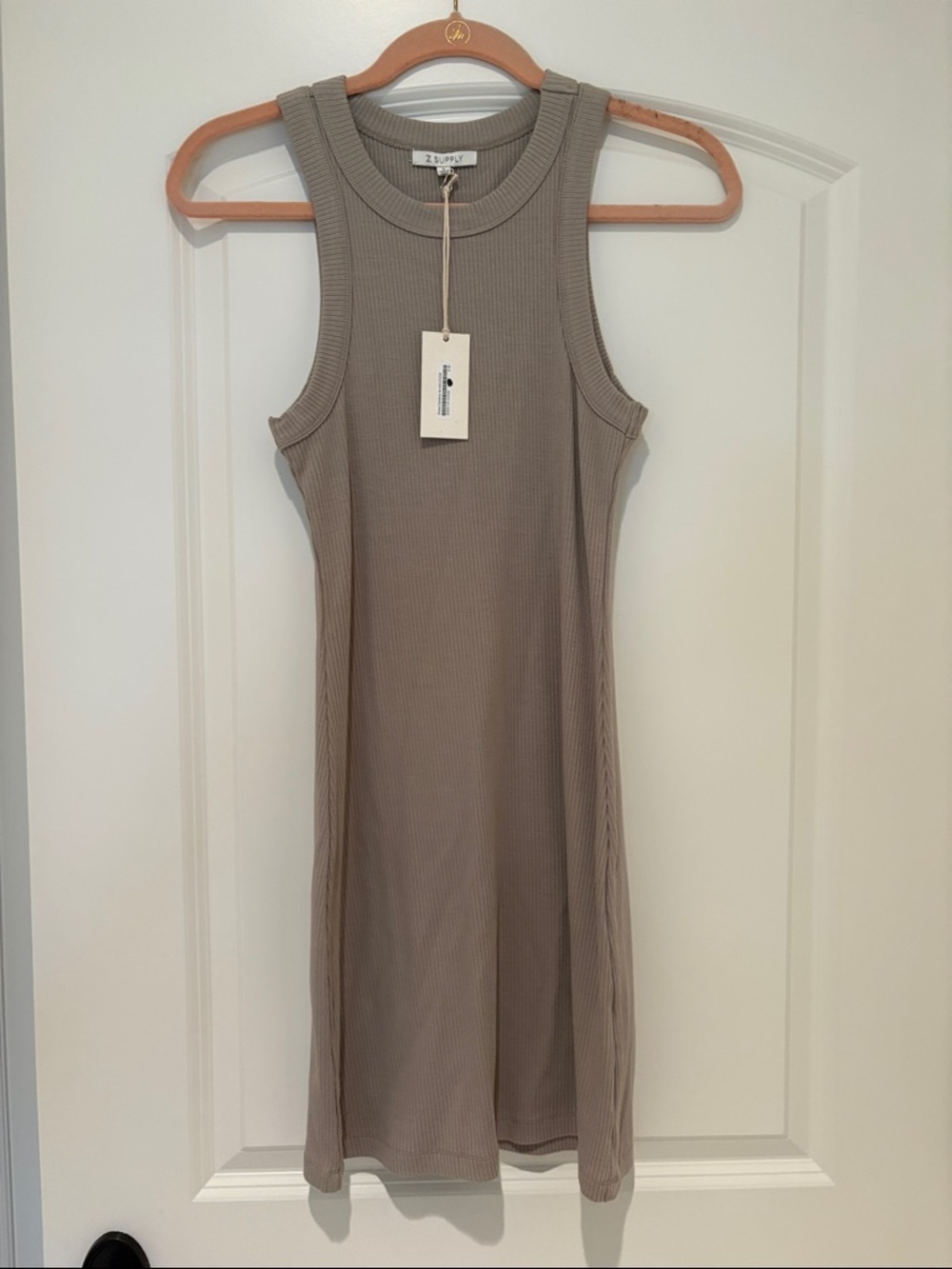 Z Supply Ribbed Sleeveless Midi Dress in Taupe